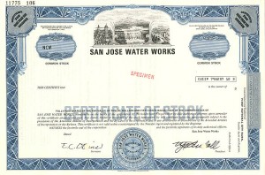 San Jose Water Works - Utility Specimen Stock Certificate